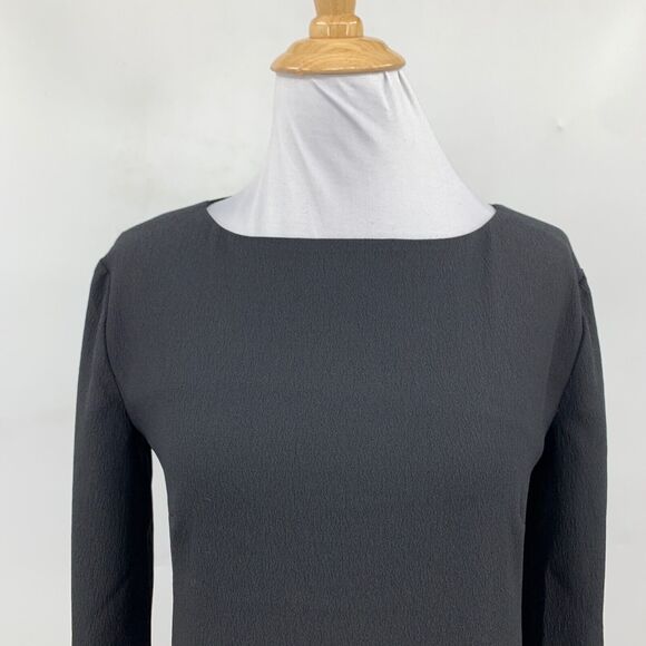 MM Lafleur Dress Womens 0 Black Crepe Bell Sleeve Back Zip Bateau Neck Sheath - Picture 3 of 14